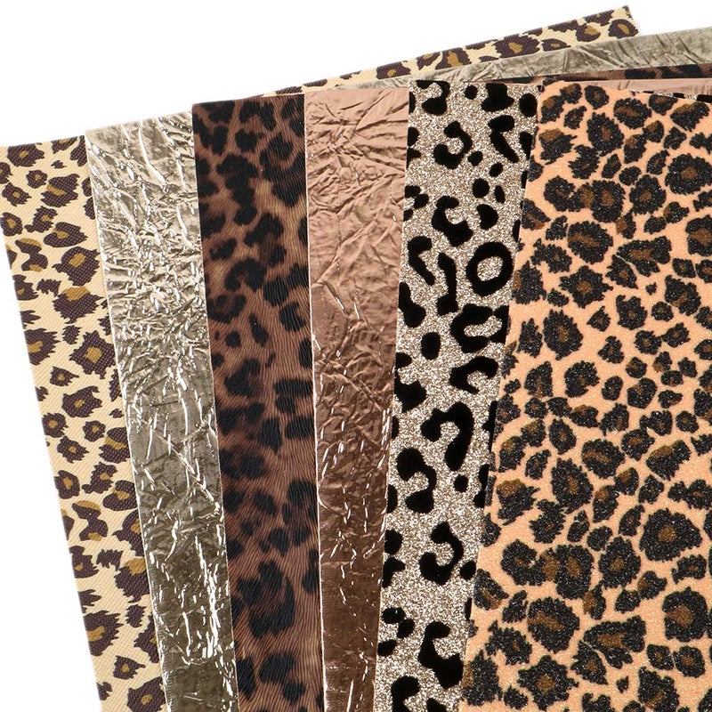 David angie Leopard Printed Faux Leather Sheet Metallic Burst Crack Synthetic Leather Fabric Assorted 6 PCS 7.7" x 12.9" (20 cm x 33 cm) for Hair Accessories DIY Crafts Making (Leopard Pattern B) - Image 3